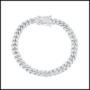 White Gold Plated Cuban Link Bracelet Iced Out Hip Hop Bling Jewelry